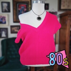 Vintage 80s LICORICE X Hot Pink Sleeveless V Neck Knit Sweater Medium